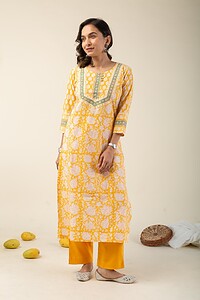 Image for Kusvaa Wkr165 Nadia Cotton Handblock Kurta Sleeves