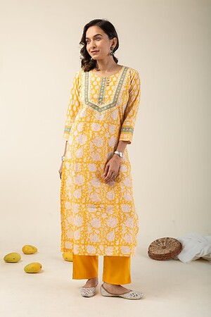 Image for Kusvaa Wkr165 Nadia Cotton Handblock Kurta Sleeves