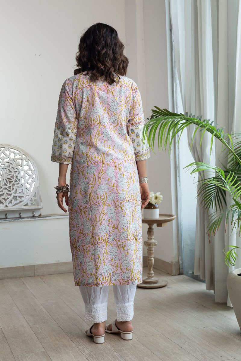 Image for Kusvaa Wkr166 Mukta Handblock Cotton Kurta Neck