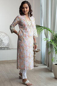 Image for Kusvaa Wkr166 Mukta Handblock Cotton Kurta Side