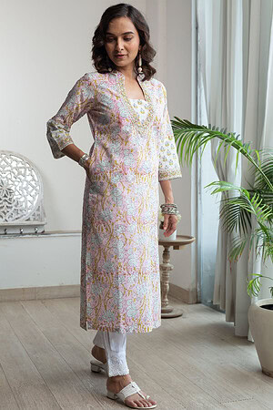 Image for Kusvaa Wkr166 Mukta Handblock Cotton Kurta Side