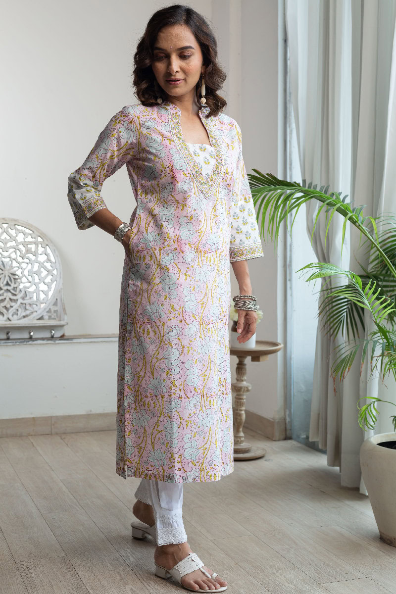 Image for Kusvaa Wkr166 Mukta Handblock Cotton Kurta Side