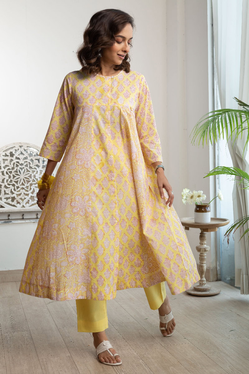 Image for Kusvaa Wkr167 Vibhavari Handblock Cotton Kurta Side