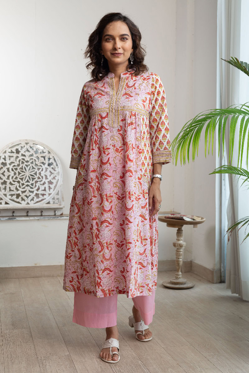 Image for Kusvaa Wkr169 Vidushi Cotton A Line Kurta Closeup 3