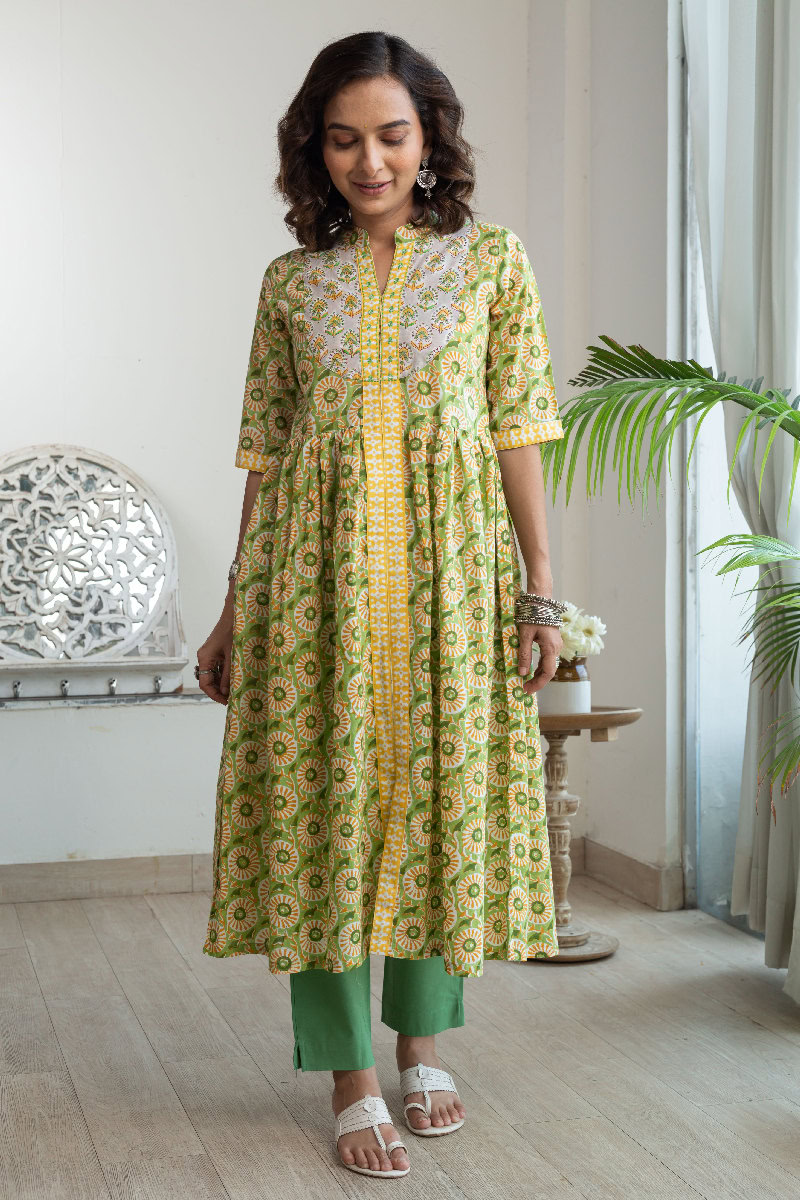 Image for Kusvaa Wkr170 Yami Handblock Cotton A Line Kurta Front