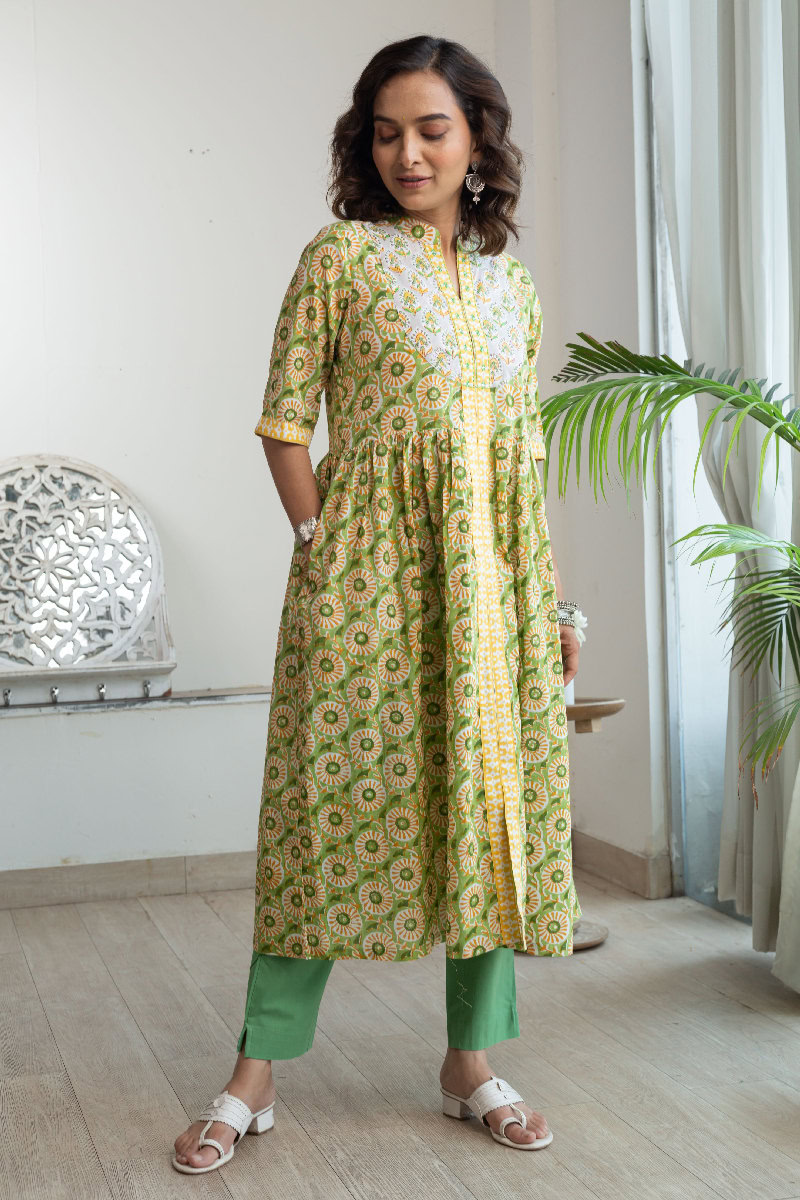 Image for Kusvaa Wkr170 Yami Handblock Cotton A Line Kurta Side