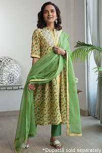 Image for Kusvaa Wkr170 Yami Handblock Cotton A Line Kurta Sleeves