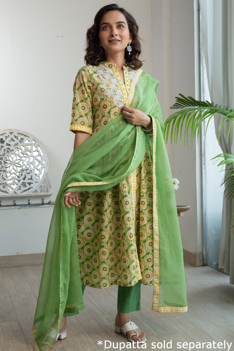 Image for Kusvaa Wkr170 Yami Handblock Cotton A Line Kurta Sleeves