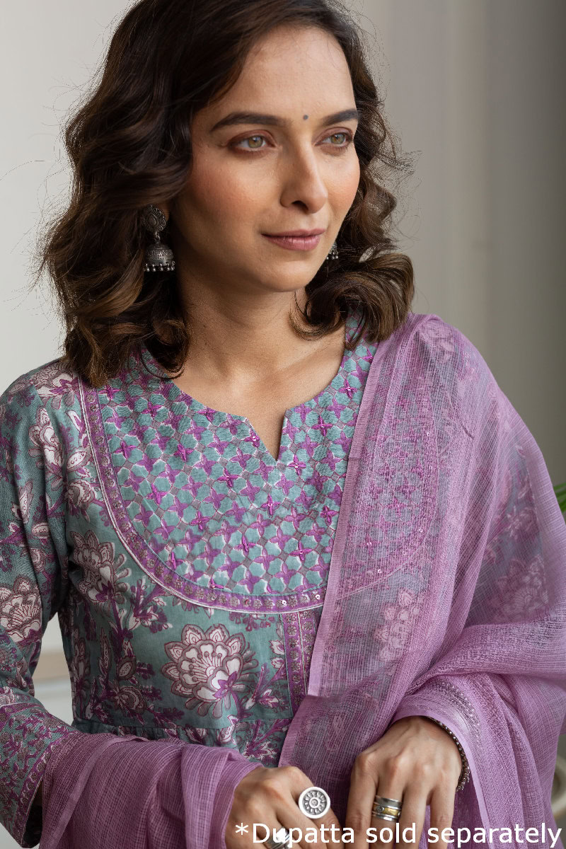 Image for Kusvaa Wkr171 Swara Cotton Handblock A Line Kurta Featured