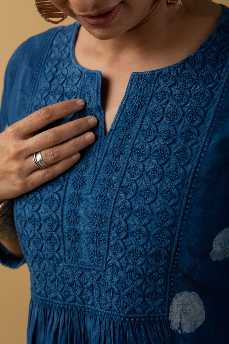 Image for Kusvaa Wkr175 Chitrali Cotton Block Print Kurta Closeup 2