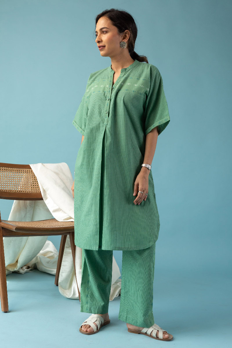 Image for Kusvaa Cood100 Nysa Handloom Cotton Kurta Pant Set Sleeves