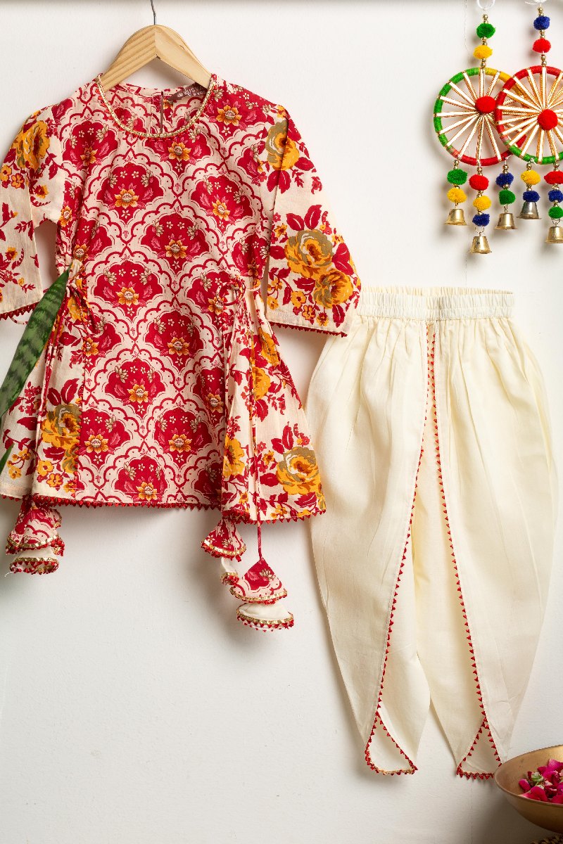 Image for Kusvaa Grw082 Tripti Cotton Girls Kurta Pant Set Closeup 4