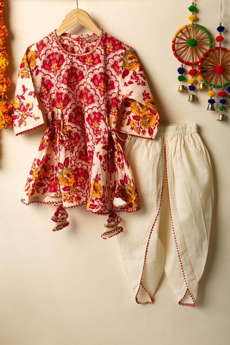 Image for Kusvaa Grw082 Tripti Cotton Girls Kurta Pant Set Sleeves