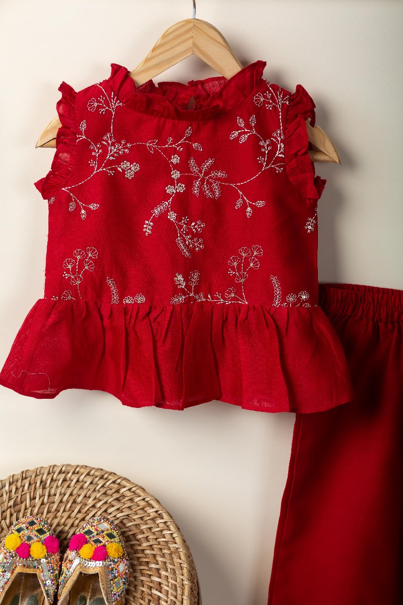 Image for Kusvaa Grw088 Jivika Chanderi Girls Top Pant Set Closeup 2