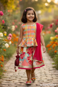 Image for Kusvaa Grw090 Hema Cotton Girls Skirt Top And Dupatta Set Model