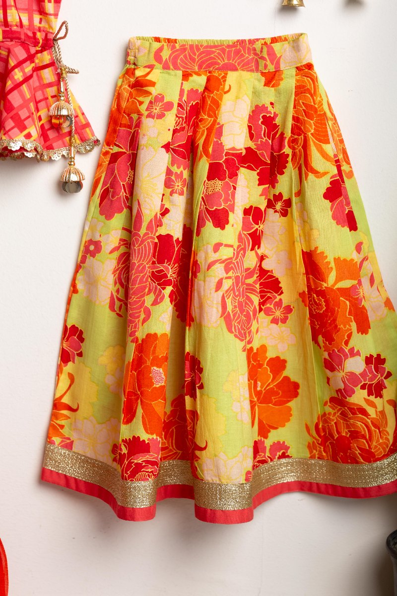 Image for Kusvaa Grw091 Jaya Cotton Girls Skirt Top And Dupatta Set Sitting