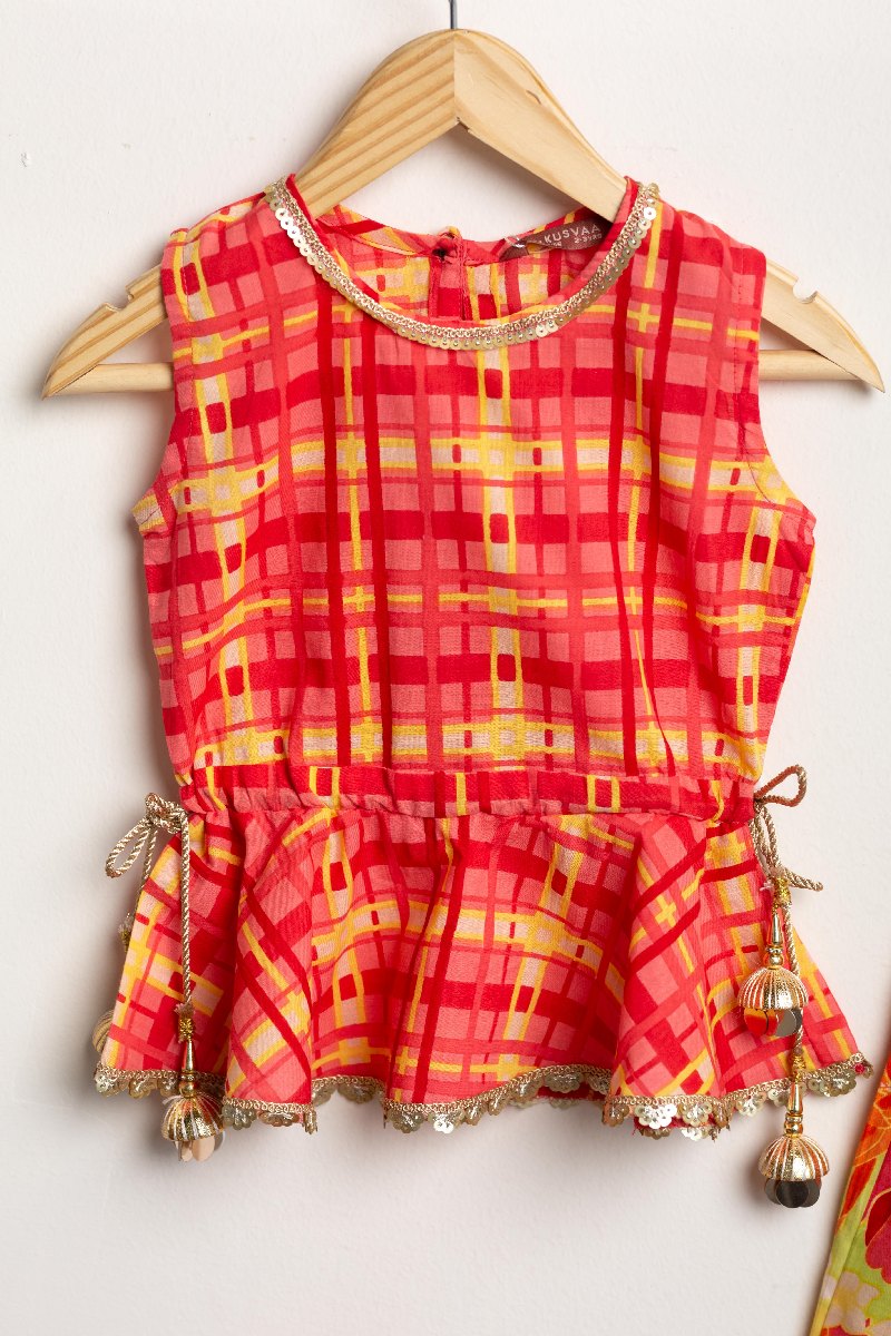Image for Kusvaa Grw091 Jaya Cotton Girls Skirt Top And Dupatta Set Sleeves