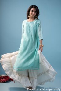 Image for Kusvaa Wkr178 Maya Chanderi Straight Fit Kurta Neck