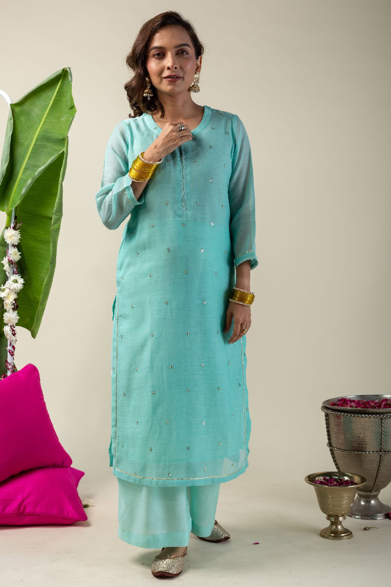 Image for Kusvaa Wkr178 Maya Chanderi Straight Fit Kurta Pocket