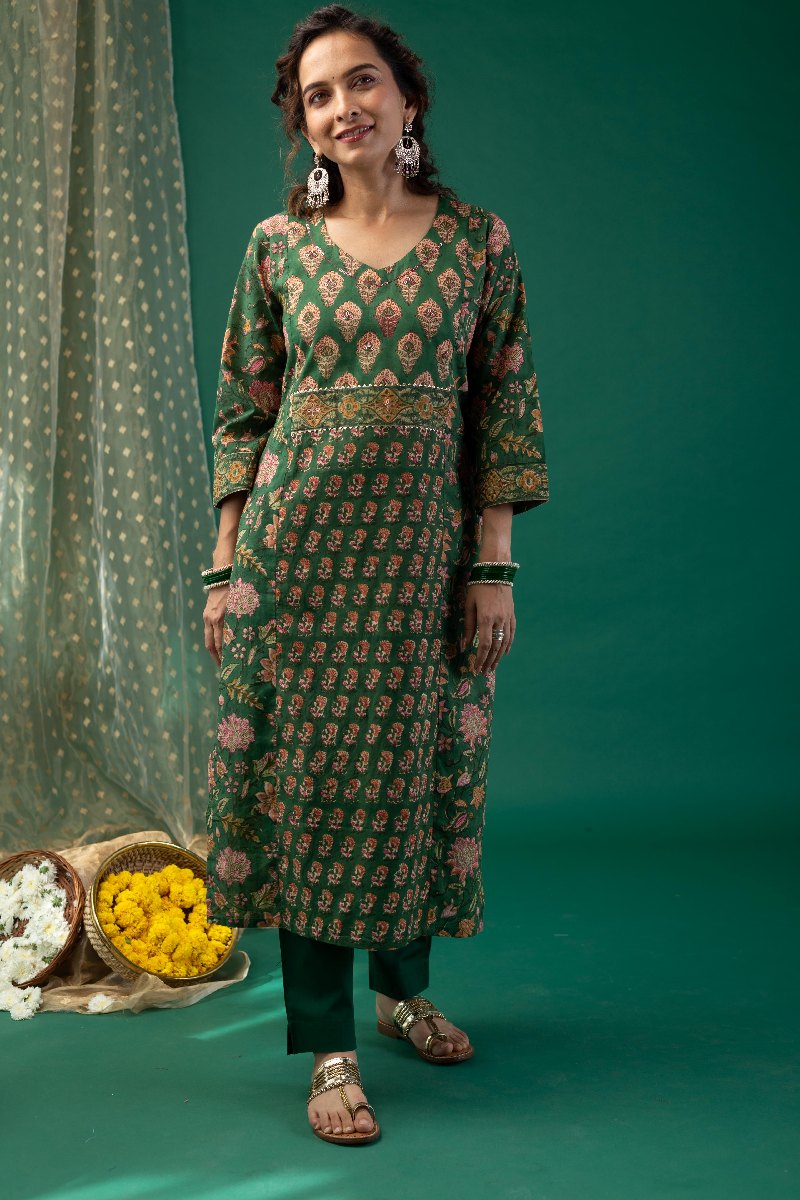 Image for Kusvaa Wkr181 Suhani Cotton Handblock Kurta Pattern