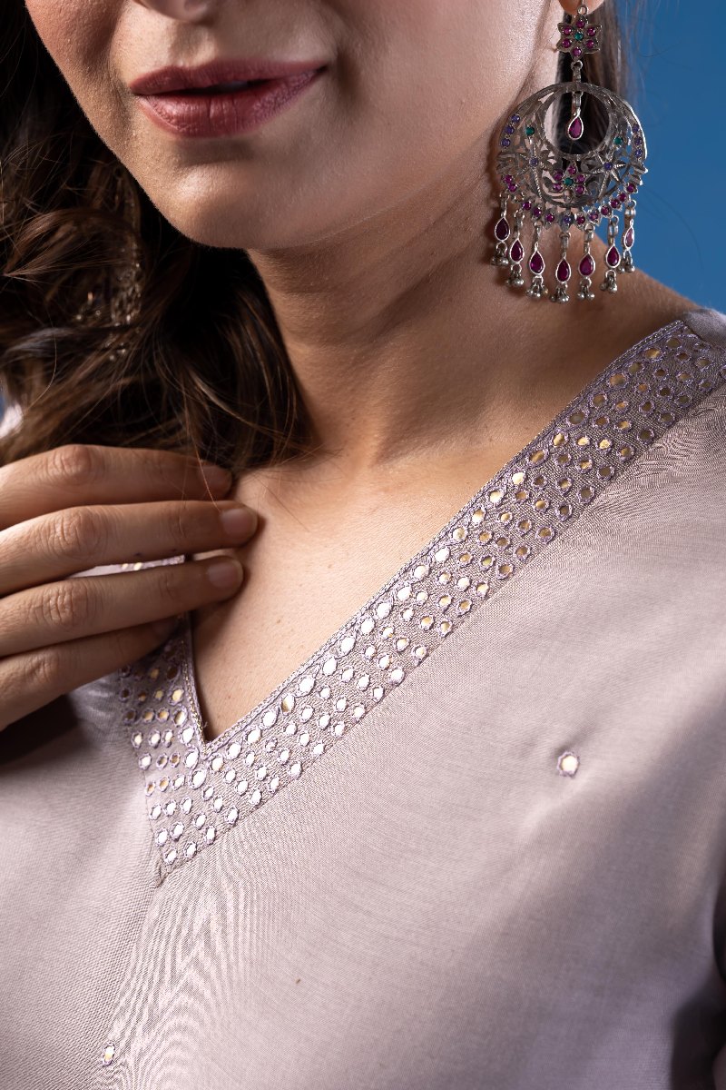 Image for Kusvaa Wkr184 Neerja Chanderi Straight Fit Kurta Closeup New
