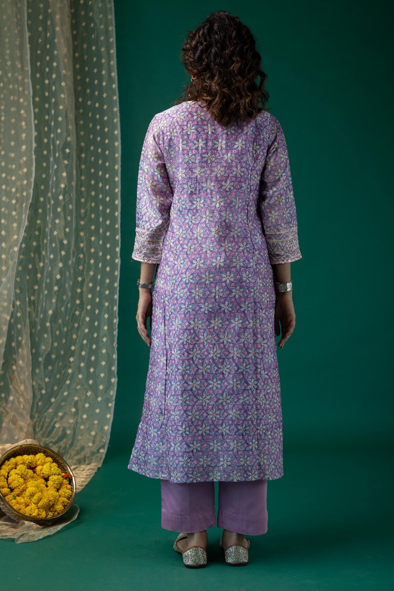 Image for Kusvaa Wkr188 Anima Chanderi Straight Fit Kurta Sitting