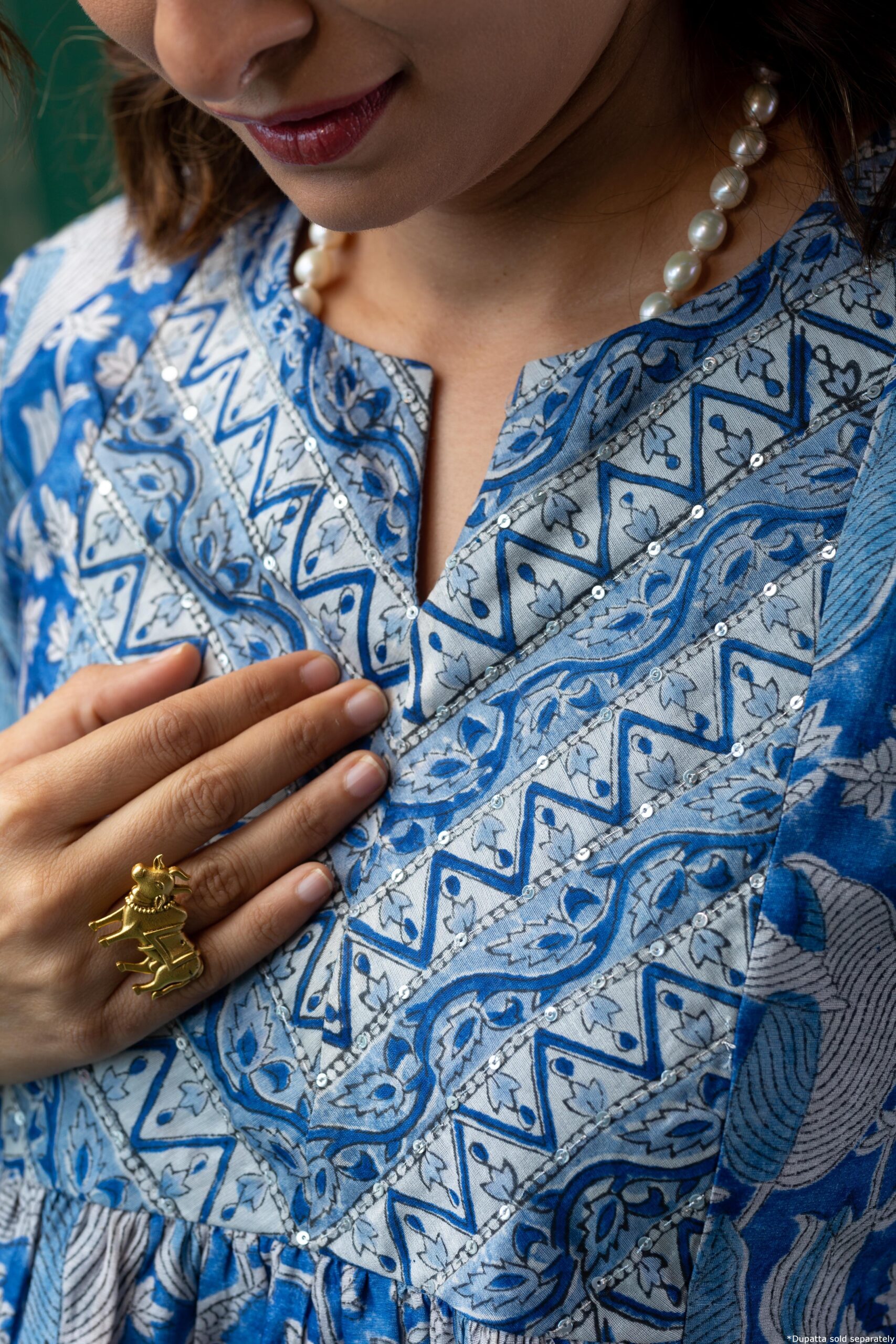 Image for Kusvaa Wkr189 Avita Chanderi A Line Kurta Closeup 2