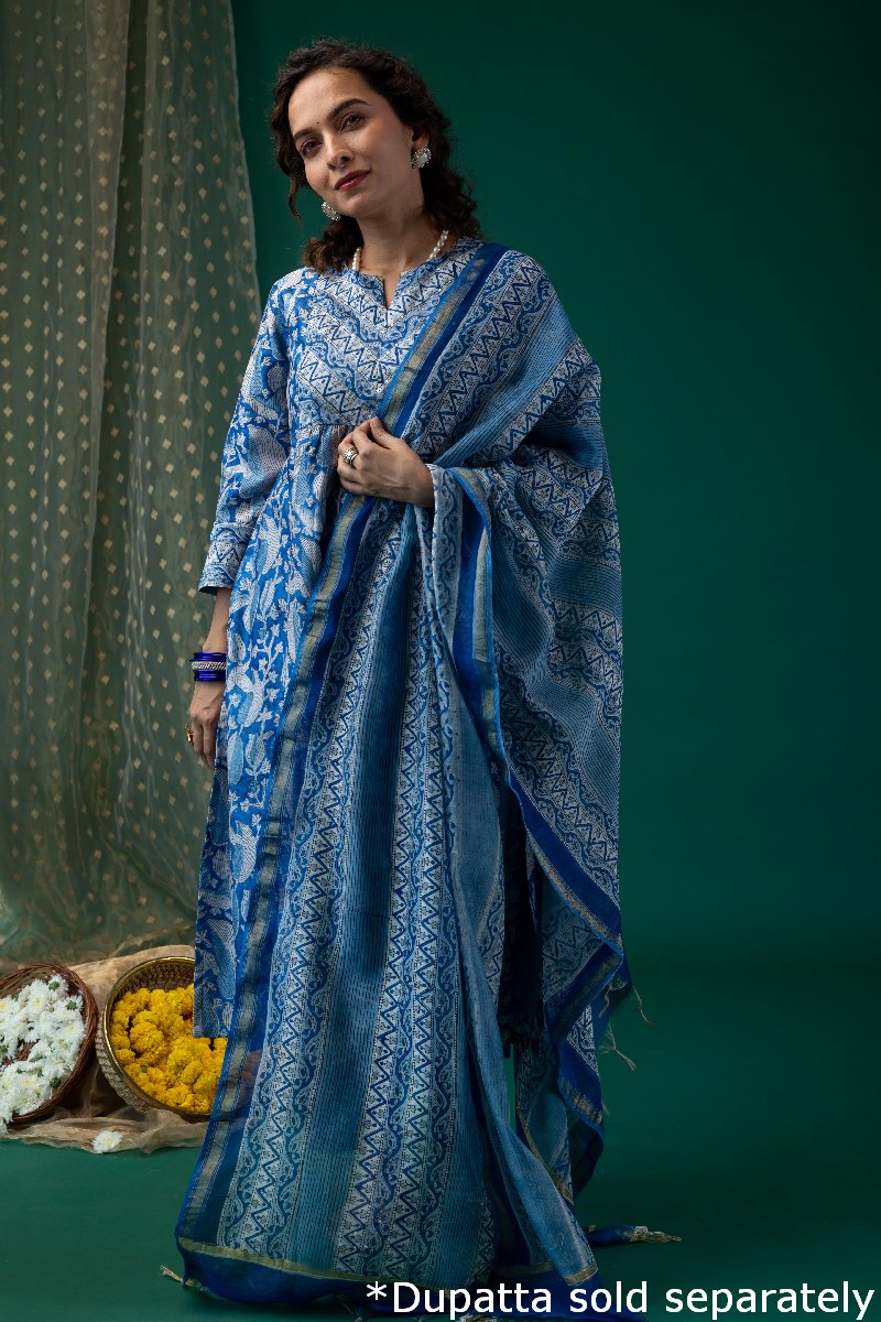 Image for Kusvaa Wkr189 Avita Chanderi A Line Kurta Closeup