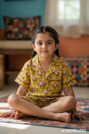 Image for Kusvaa Byw053 Aarav Cotton Kids Co Ord Set Girl Model