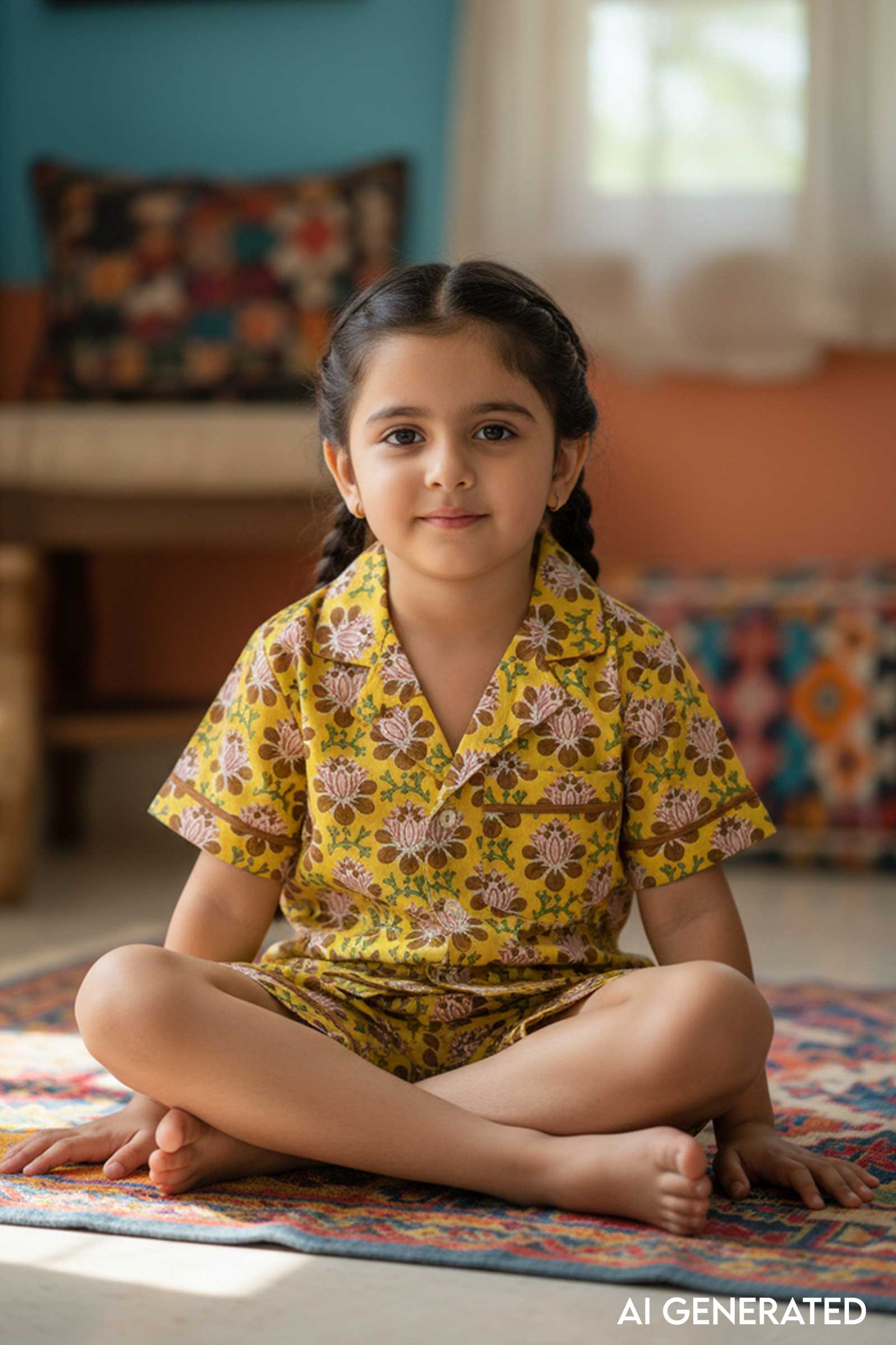 Image for Kusvaa Byw053 Aarav Cotton Kids Co Ord Set Girl Model