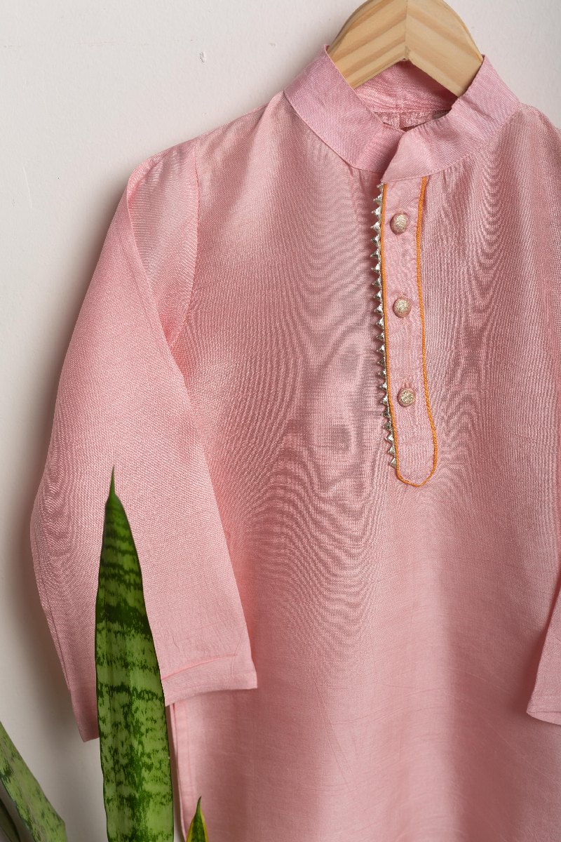Image for Kusvaa Byw055 Mourya Chanderi Boys Kurta Pant Set Closeup