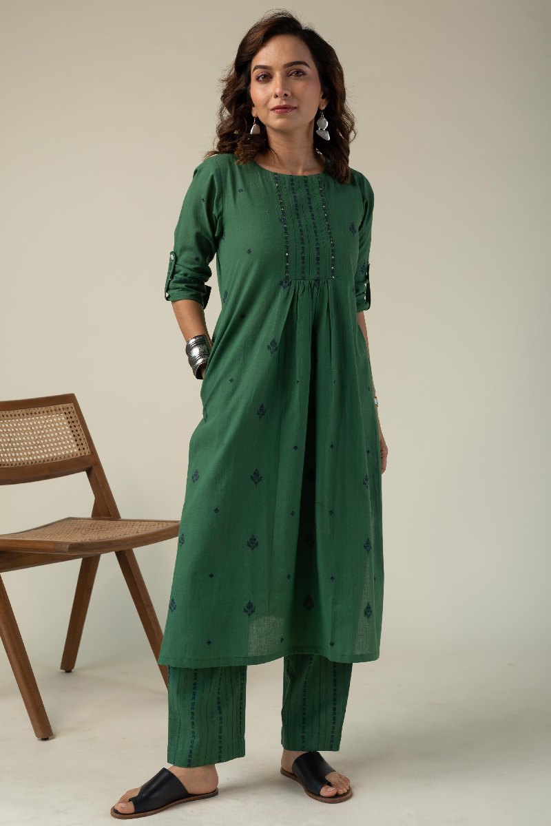 Image for Kusvaa Cood103 Sampriti Handloom Cotton Kurta Pant Set Side