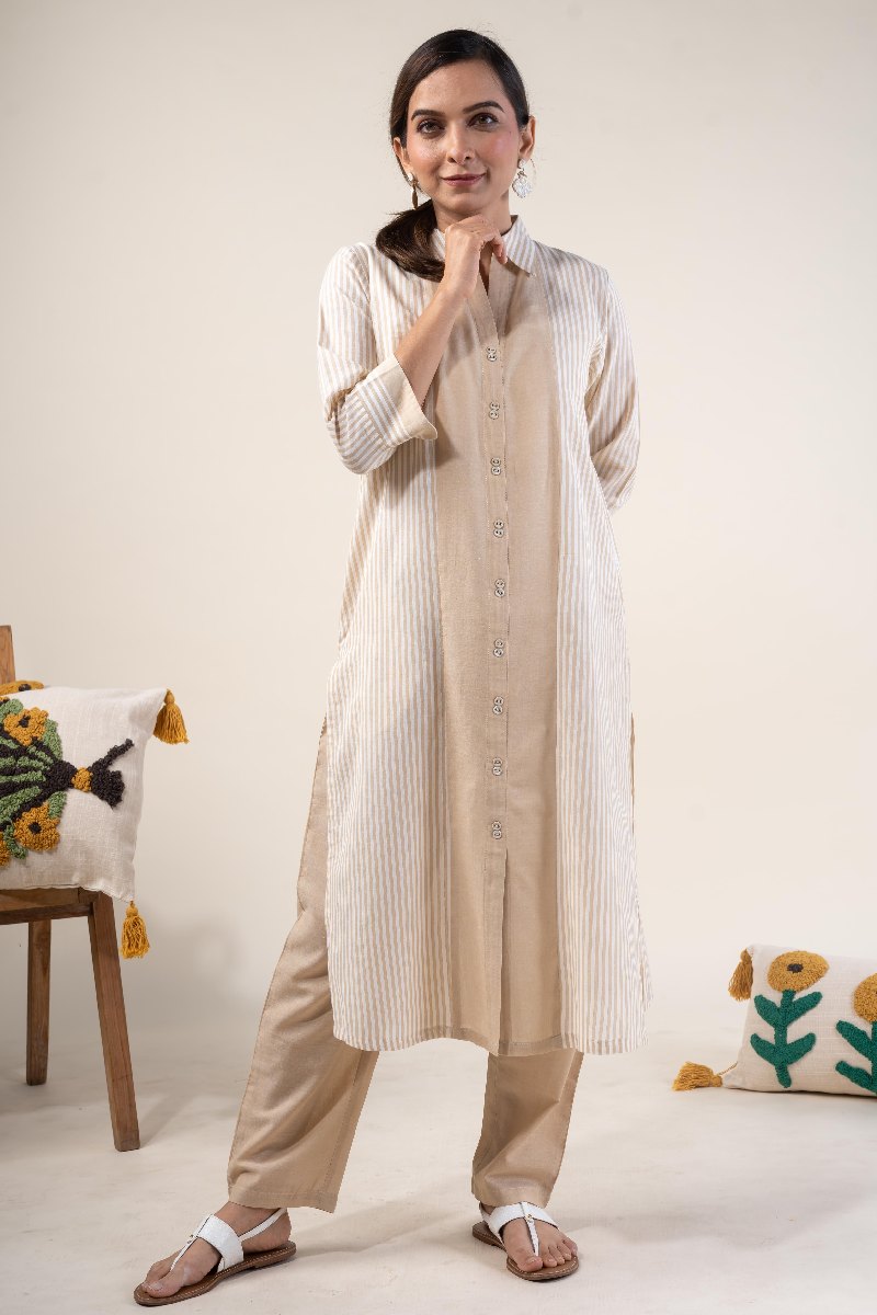 Image for Kusvaa Cood104 Nyra Handloom Cotton Kurta Pant Set Front New