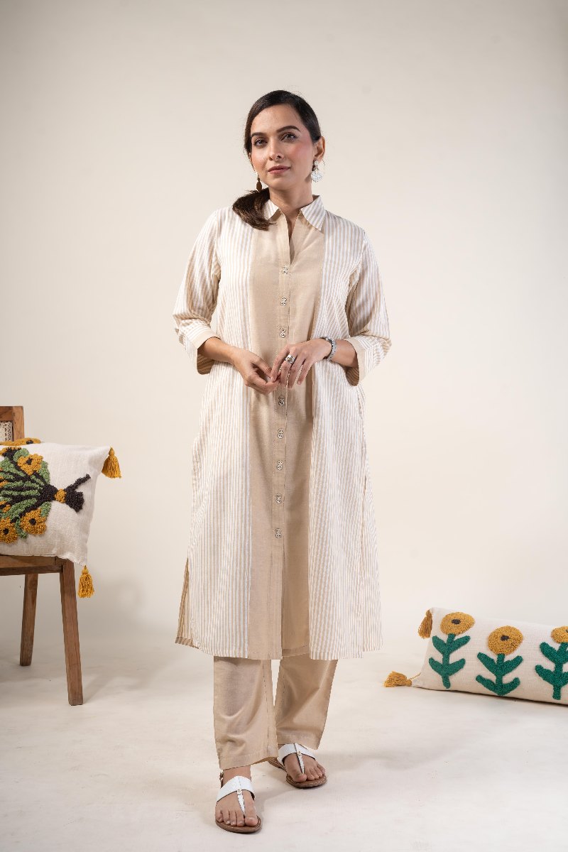 Image for Kusvaa Cood104 Nyra Handloom Cotton Kurta Pant Set Pocket New