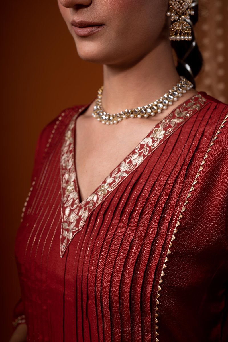 Image for Kusvaa Cood111 Aadvi Chanderi Kurta Pant Set Closeup