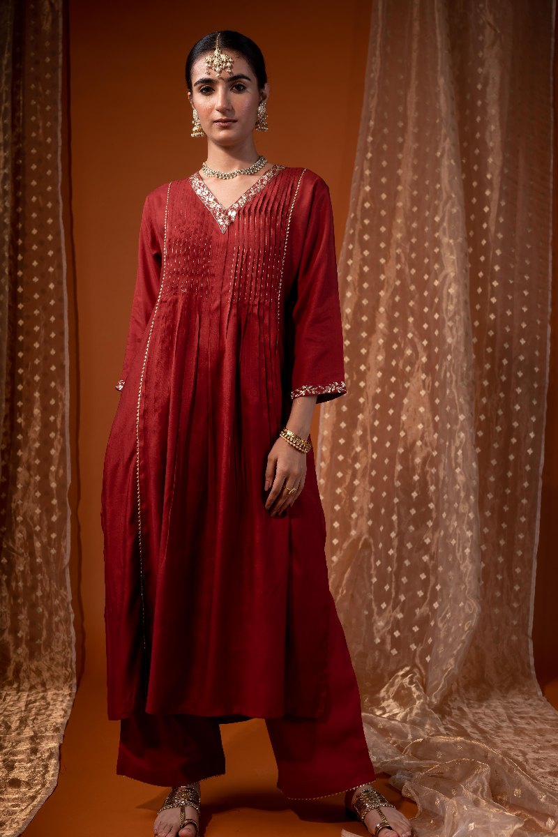 Image for Kusvaa Cood111 Aadvi Chanderi Kurta Pant Set Pocket