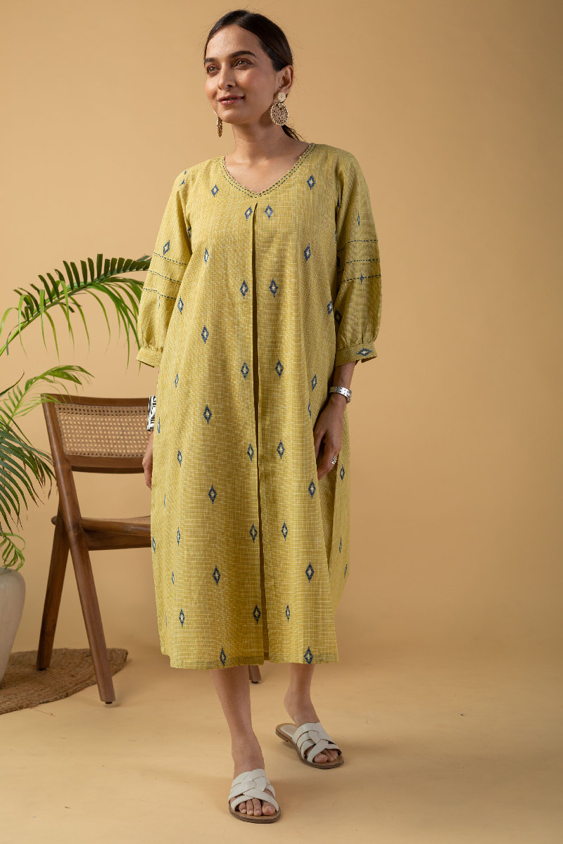 Image for Kusvaa Dr065 Devisha Handloom Cotton A Line Dress Neck New