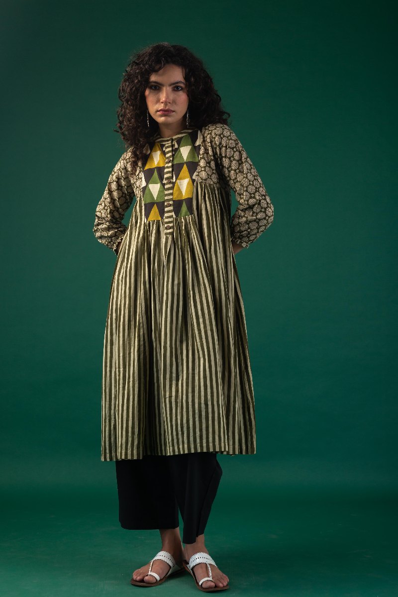 Image for Kusvaa Dr066 Kavyam Cotton A Line Dress Sleeves