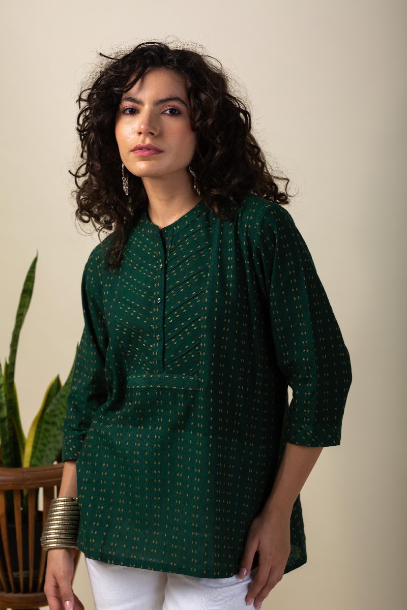 Image for Kusvaa Shk053 Vritika Handloom Cotton Short Kurti Pocket