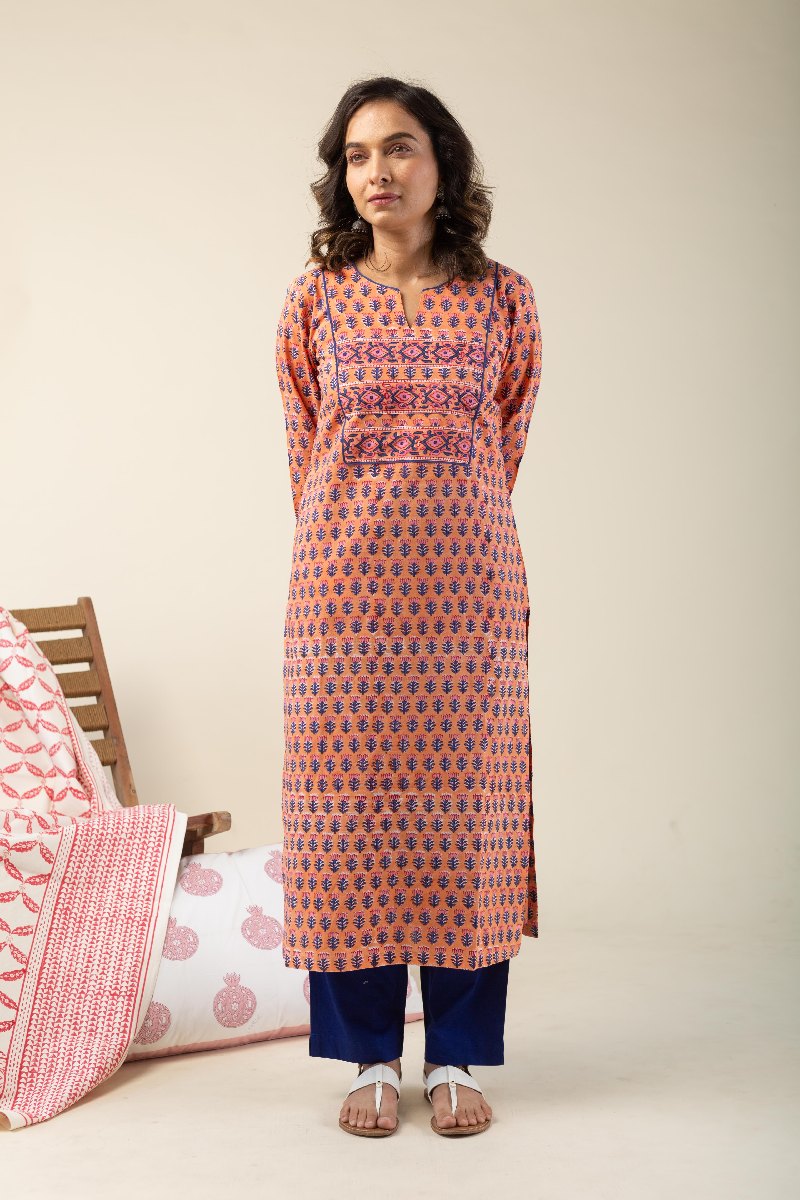 Image for Kusvaa Wkr193 Anisha Cotton Straight Fit Kurta Closeup 2