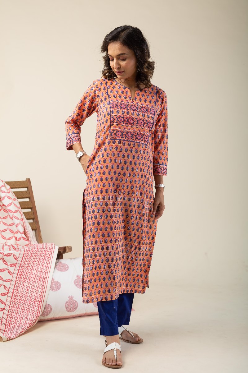 Image for Kusvaa Wkr193 Anisha Cotton Straight Fit Kurta Closeup