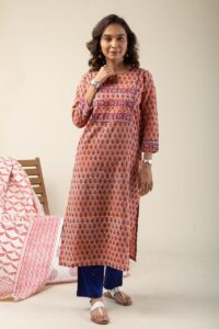 Image for Kusvaa Wkr193 Anisha Cotton Straight Fit Kurta Side