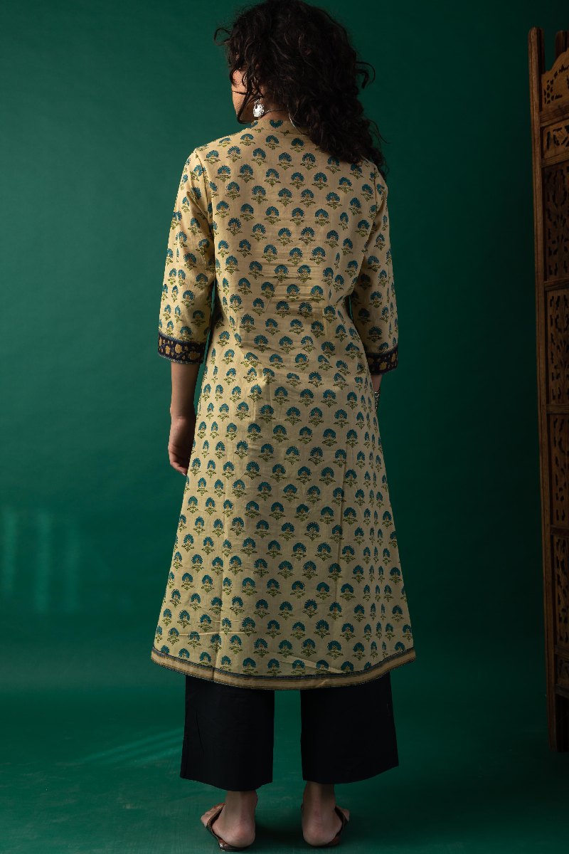 Image for Kusvaa Wkr193 Brithhi Cotton Handblock Print Kurta Side