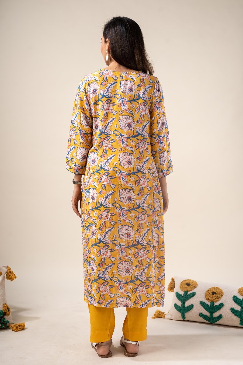 Image for Kusvaa Wkr200 Edha Modal Handblock Print Kurta Back New