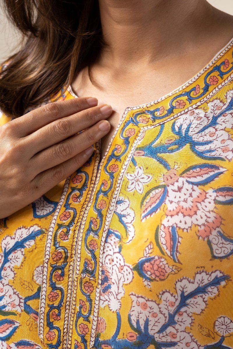 Image for Kusvaa Wkr200 Edha Modal Handblock Print Kurta Closeup New