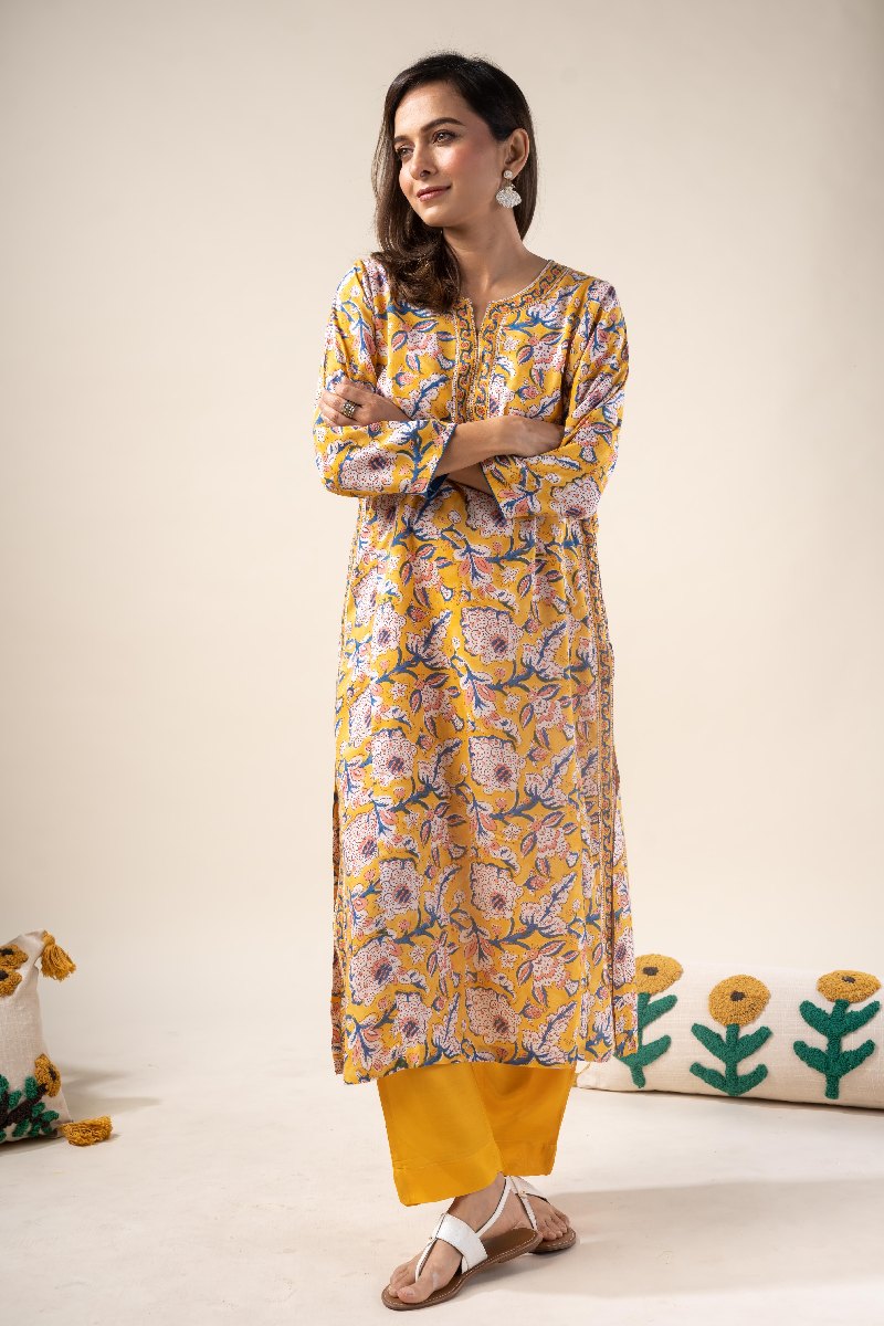 Image for Kusvaa Wkr200 Edha Modal Handblock Print Kurta Front New