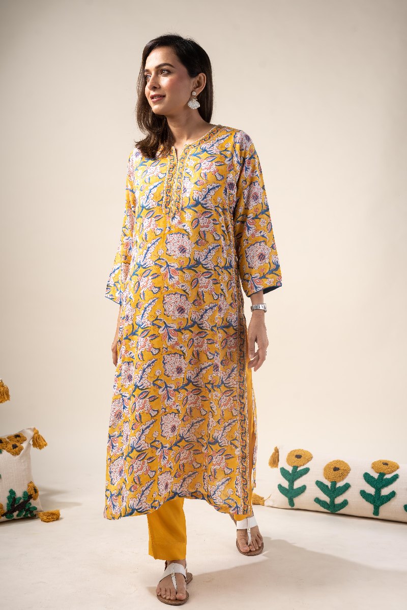 Image for Kusvaa Wkr200 Edha Modal Handblock Print Kurta Pocket New