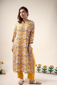 Image for Kusvaa Wkr200 Edha Modal Handblock Print Kurta Side New