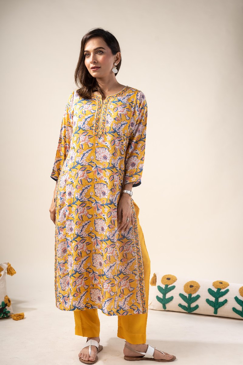 Image for Kusvaa Wkr200 Edha Modal Handblock Print Kurta Side New
