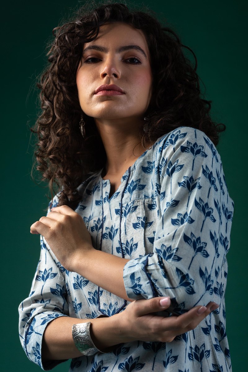 Image for Kusvaa Wkr201 Ekaksha Cotton Handblock Print Kurta Closeup